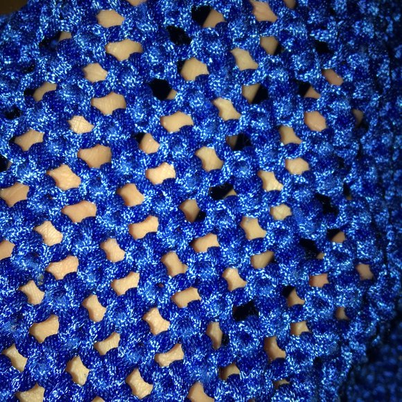 ZARA OPEN KNIT POLO SHIRT COBALT BLUE SIZE LARGE - Picture 2 of 4